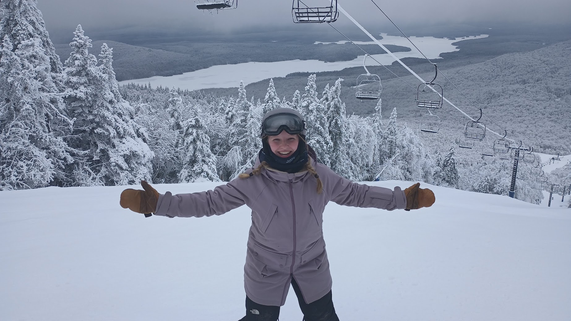 Emme snowboarding at Mount Snow